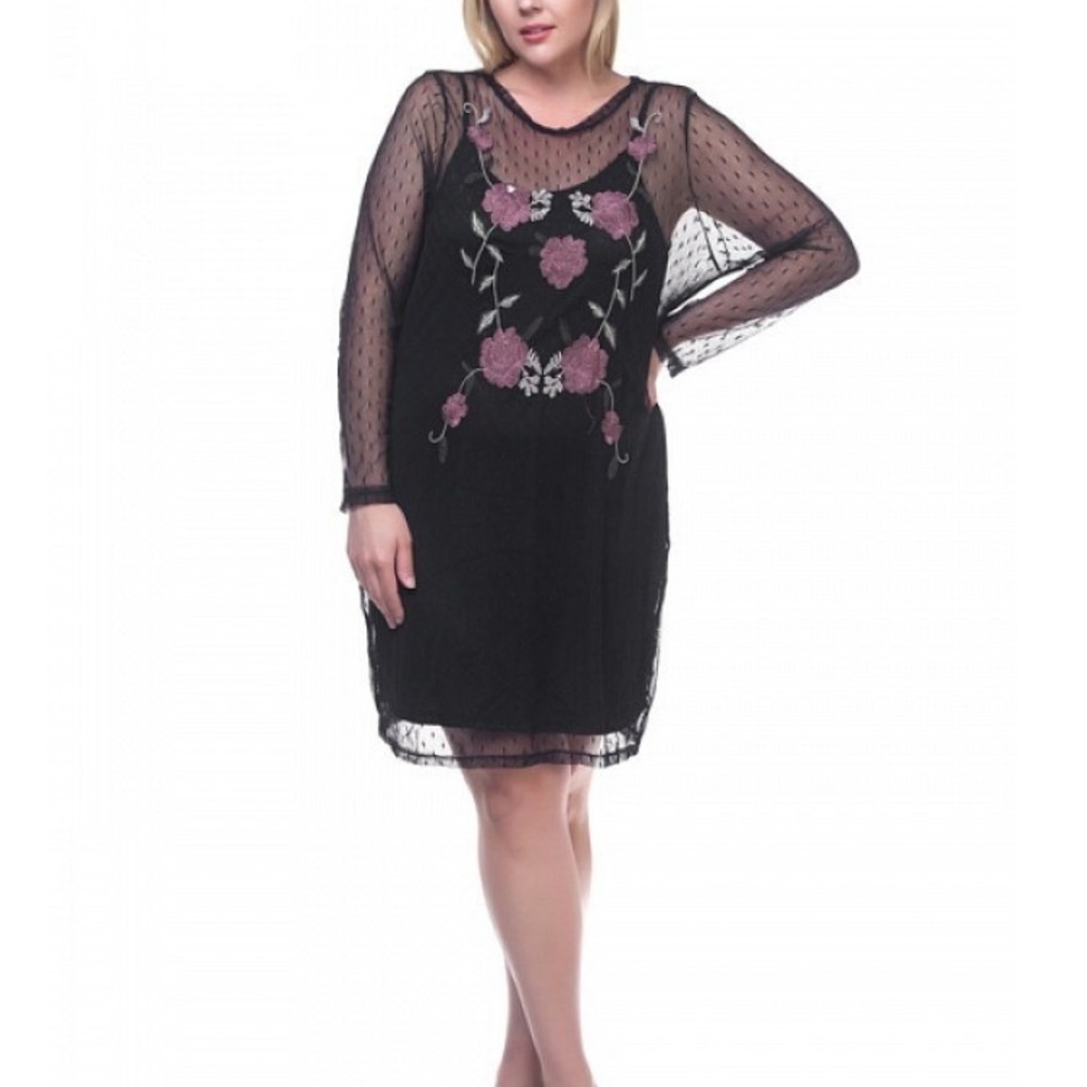 Black long sleeve mesh dress
